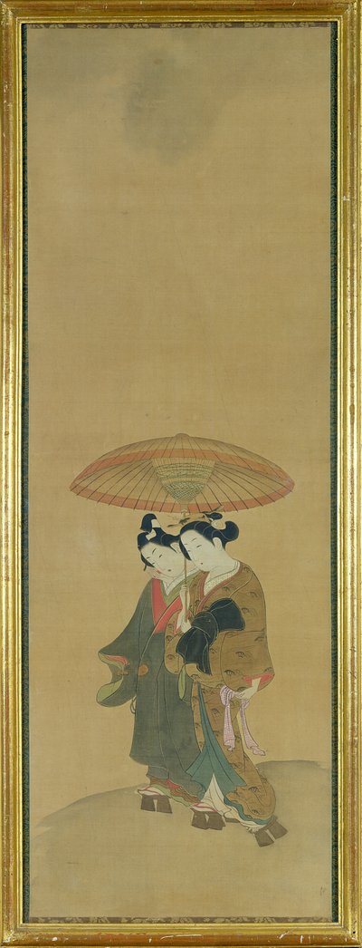 伞下的两个恋人（丝绸上的墨水和颜色） 作者 石川丰信